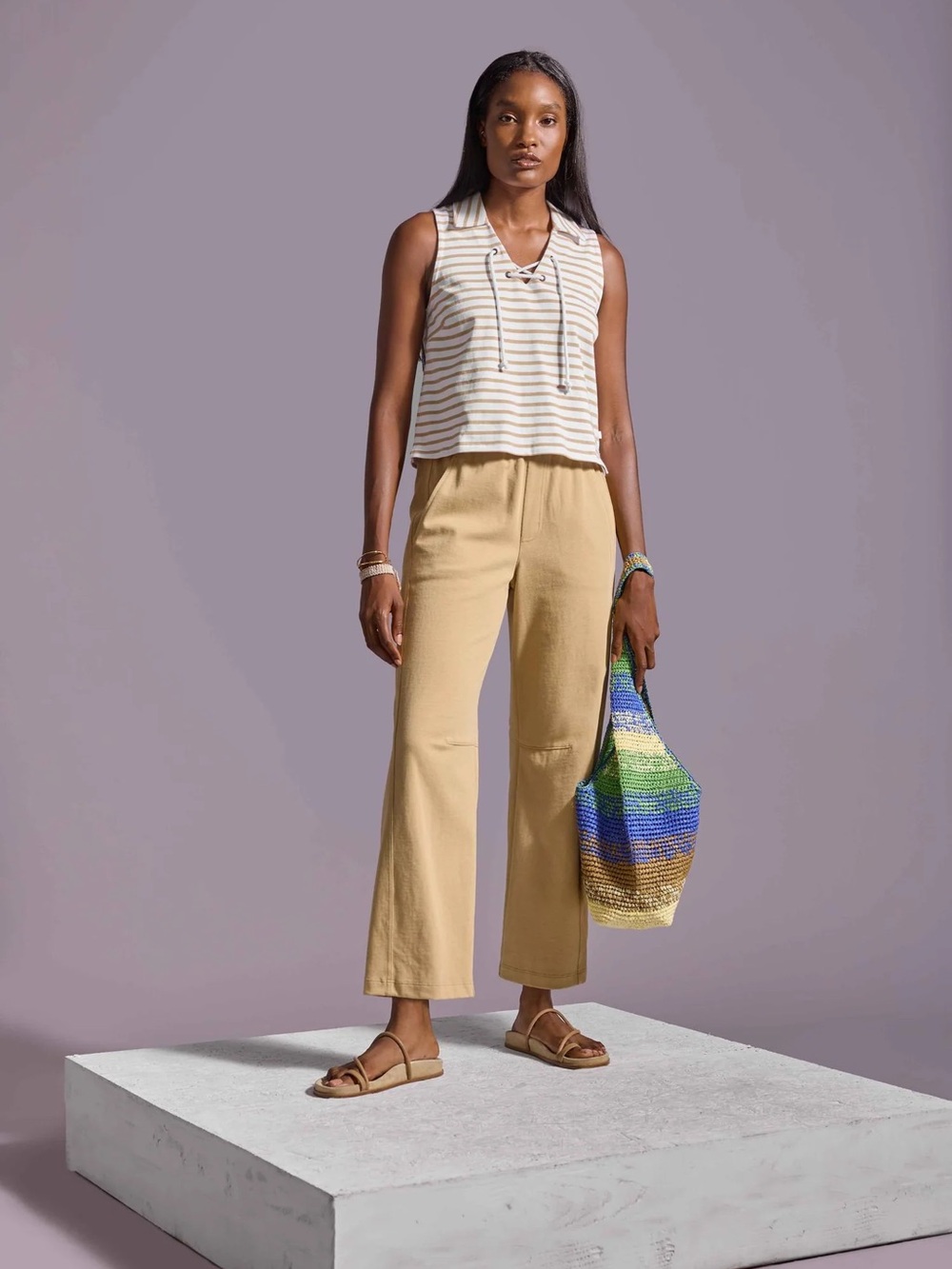 LILLA P
SLEEVELESS COLLARED TOP | STRIPED